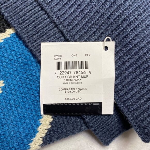 Coach CY038 Coach Script Print Knit Muffler in Navy - Picture 2 of 5
